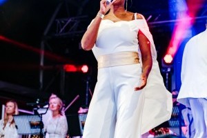 Singer, Fola on stage at Classic Ibiza Bowood 2023