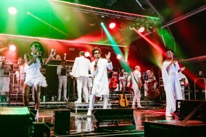 Singers Max, Jina and Fola on stage at Classic Ibiza Bowood 2023