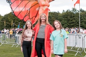 Guests with Stilt Walkers at Classic Ibiza Tatton 2023