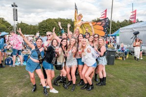 Guests with Stilt Walkers at Classic Ibiza Tatton 2023